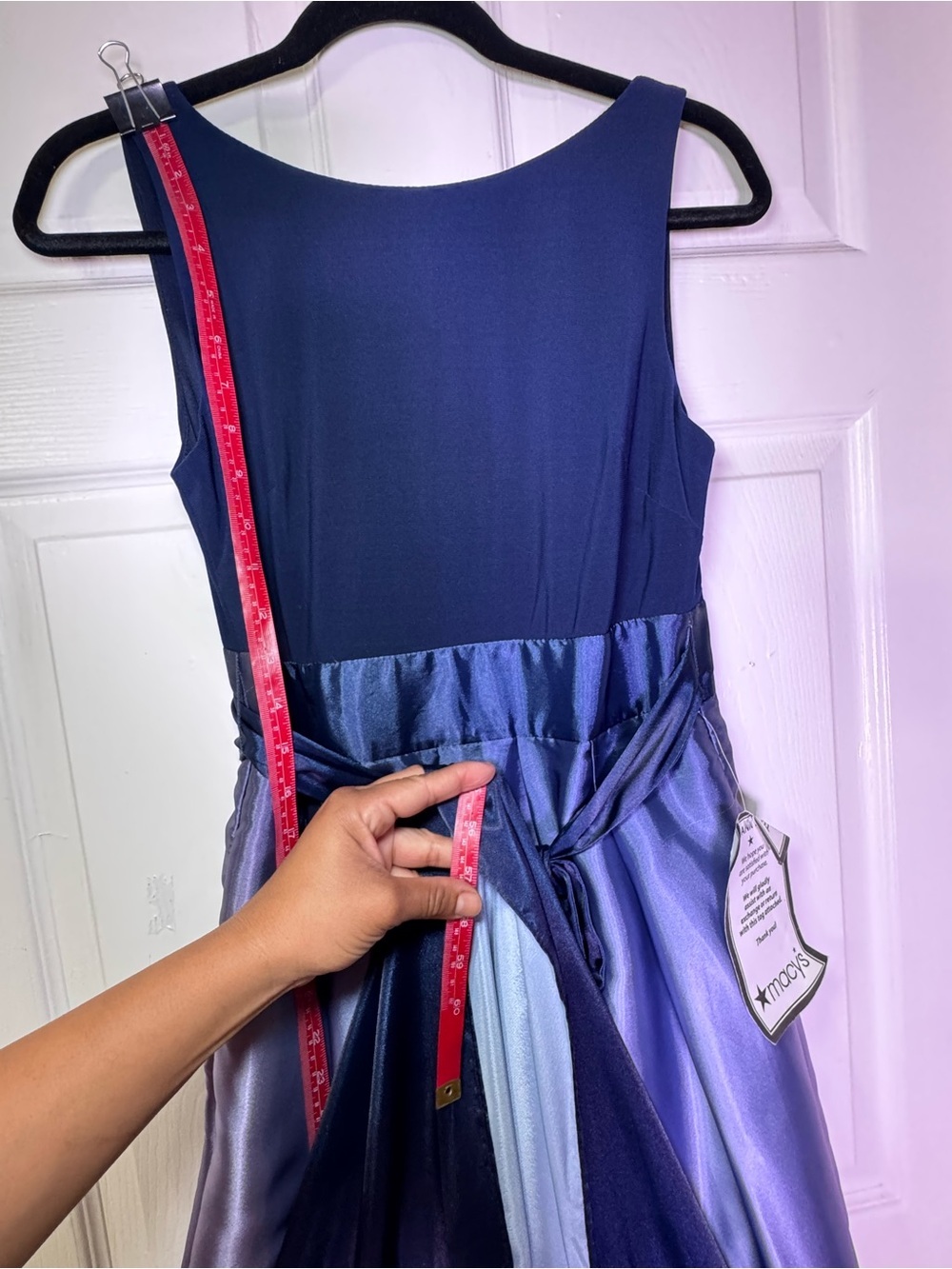 SL Fashions Navy to Sky Blue Ombre Satin Maxi Dress - Picture 11 of 12